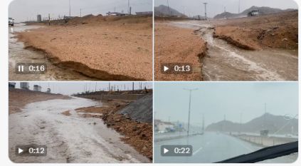 أمطار غزيرة وجريان السيول شمال منطقة مكة المكرمة