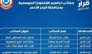 وزارة
      الصحة
      تعلن
      عناوين
      مكاتب
      التطعيم
      ضد
      الإنفلونزا
      بالجمهورية