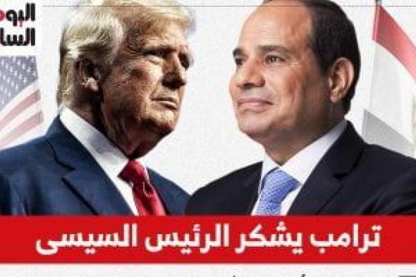 ترامب
      فى
      رسالة
      للرئيس
      السيسى:
      شكرا
      على
      جهودكم
      بوقف
      إطلاق
      النار
      بغزة..
      إنفوجراف